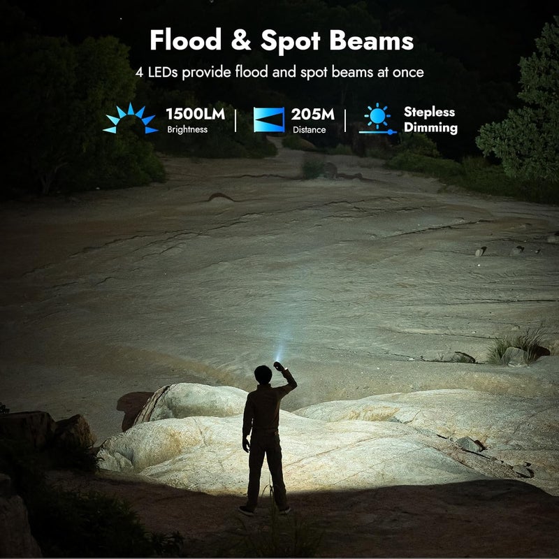 WUBEN مصباح يدوي قابل لإعادة الشحن X4 EDC مع ضوء RGB، مصباح يدوي صغير بقوة 1500 لومن مع مفتاح تكتيكي ومغناطيسي، IP68 مصباح ضوء محمول مع مشبك جيب USB C للتخييم، الفحص، الطوارئ - Image 2